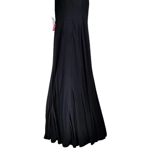 Ieena Mac Duggal 26890 Black V Neck Sleeveless Ruched Maxi Dress Side Slit Sz 6